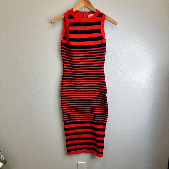 Milly Navy Blue and Orange Striped Ottoman Knit Dress size Medium - Picture 1 of 6